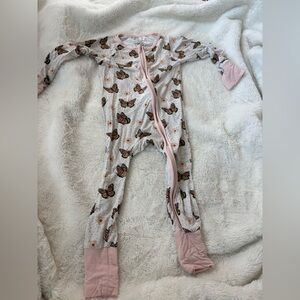 Caden Lane Butterfly Print Pink Zipper One-Piece Romper